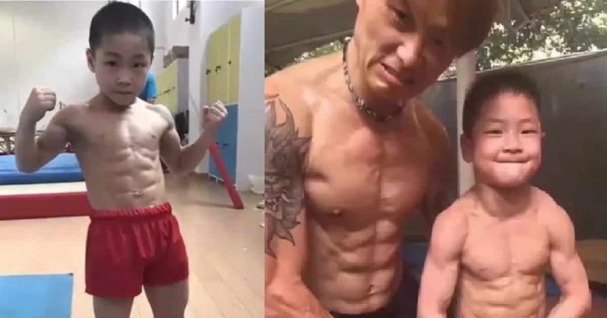 7 Year Old Kid In China Shows His Eight Pack Abs Ripped Body