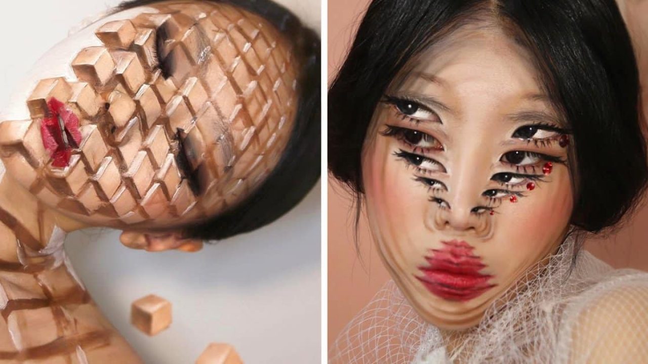 south korean artist transforms face into mesmerizing optical