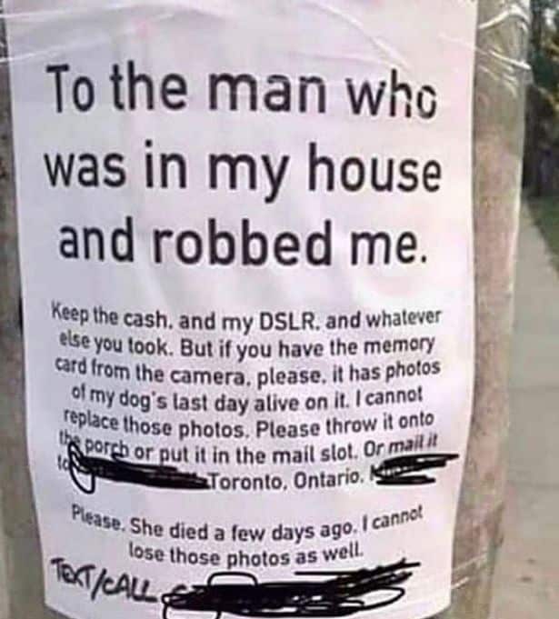 Burglary Victim Writes Heartbreaking Note Begging Robber To Return Last Photos Dog